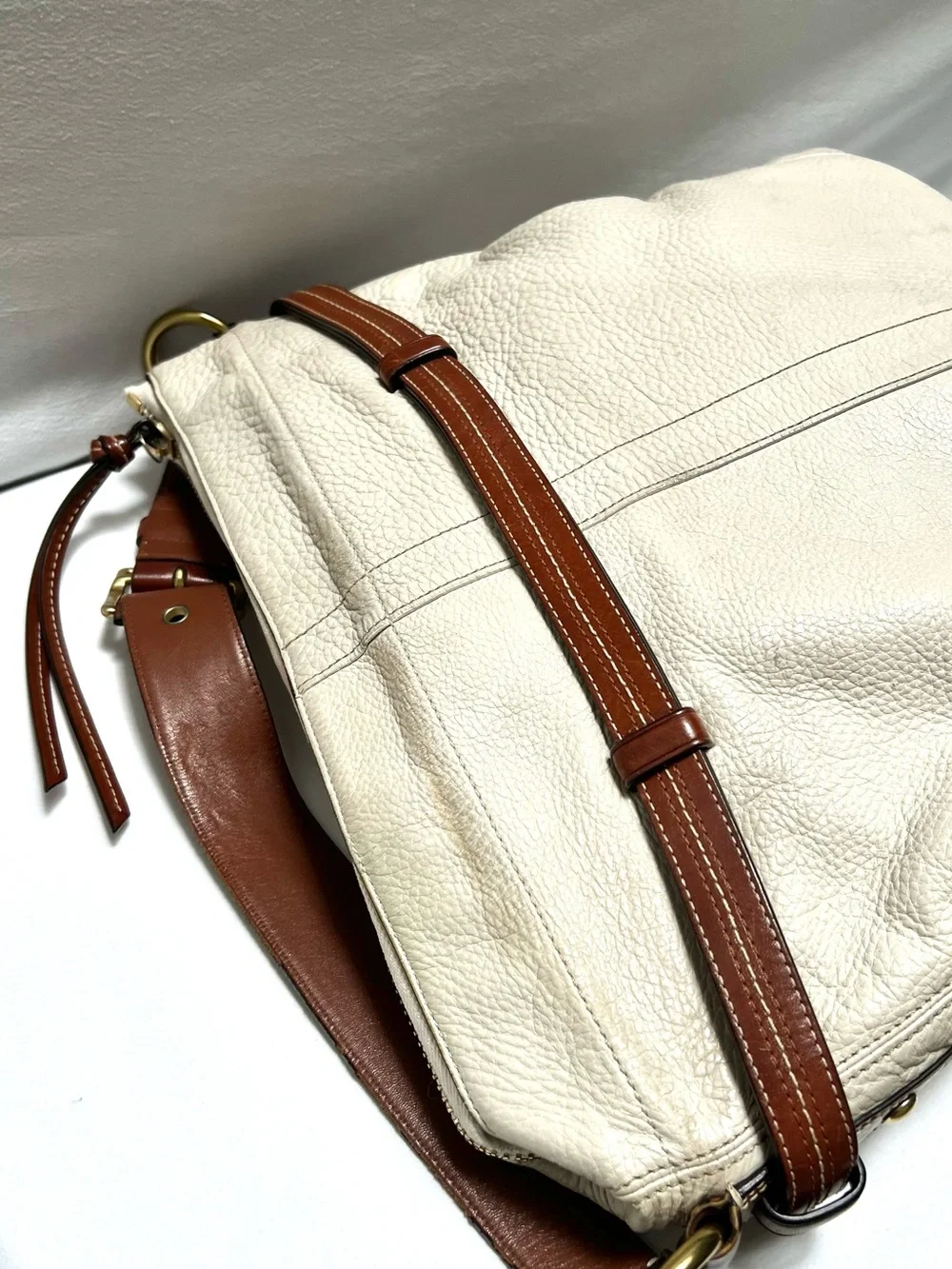 Authentic COACH Cream Leather Hobo Bag with Brown Leather Trim